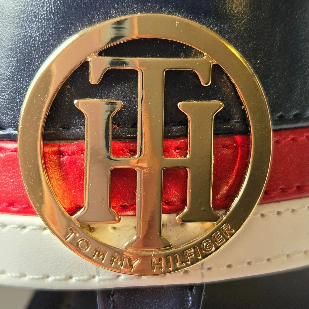 Tommy Hilfiger Jesi Navy Blue Red White Logo Thong Slingback Wedge Sandals 8M